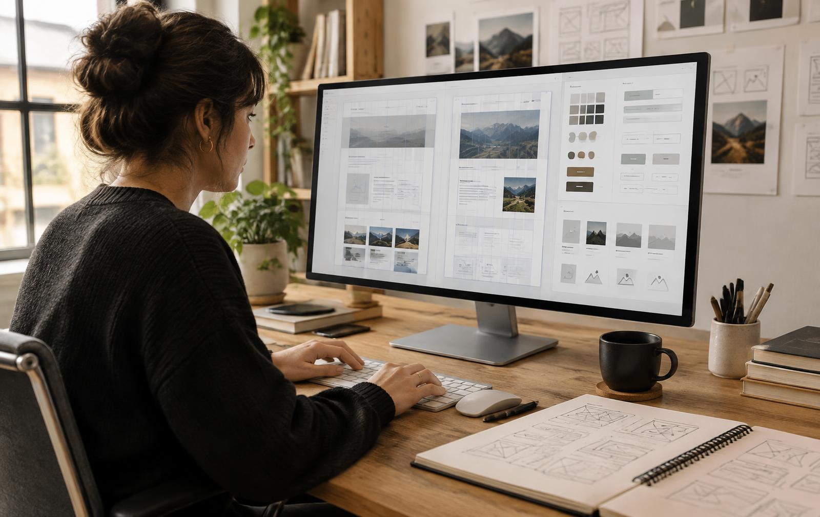 Website layouts being developed on screen